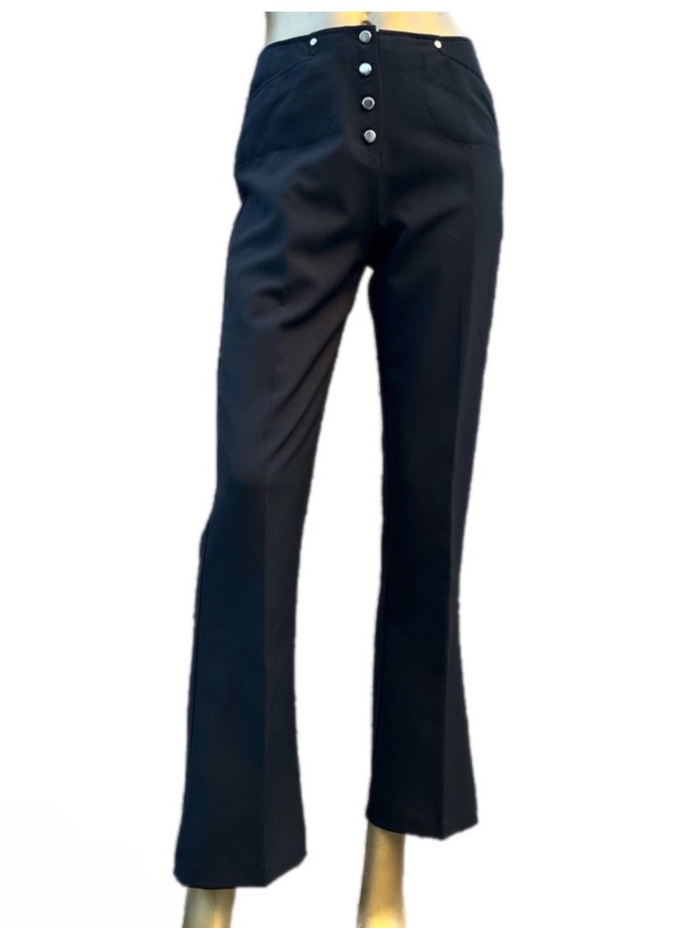 Y2K XOXO Black button fly creased straight micro flare Women's Pants size 7/8